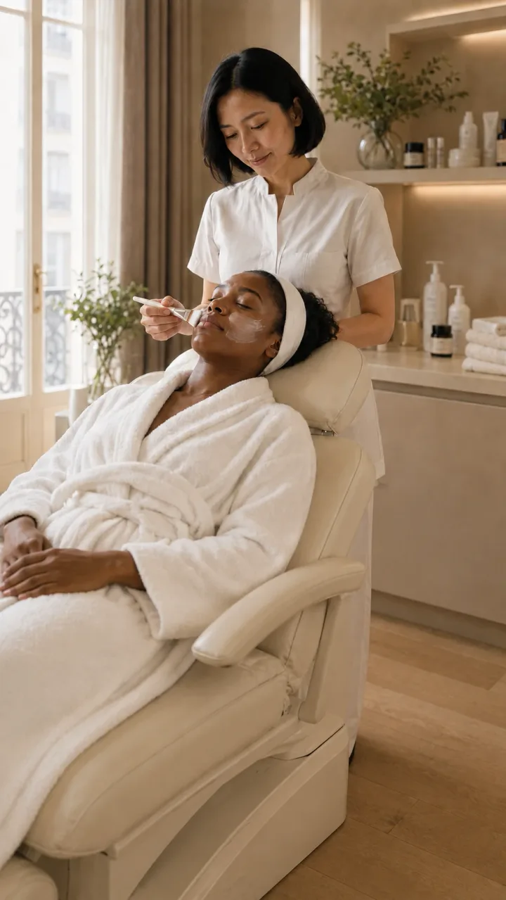 Esthéticienne appliquant un soin du visage à sa cliente