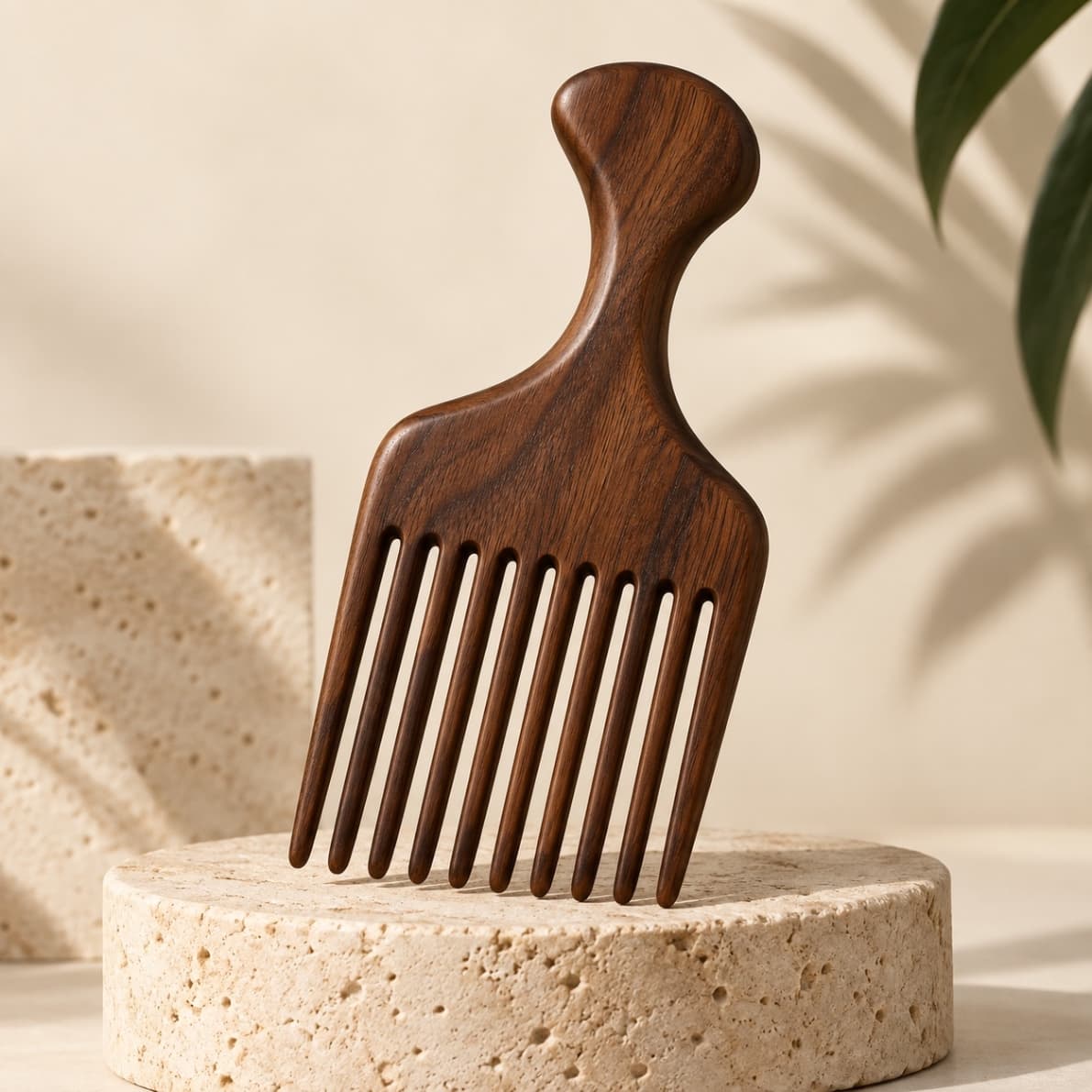Peigne afro en bois à dents larges