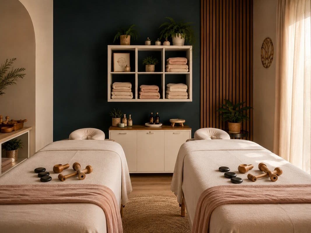 Deux tables de massage dans une ambiance chaleureuse