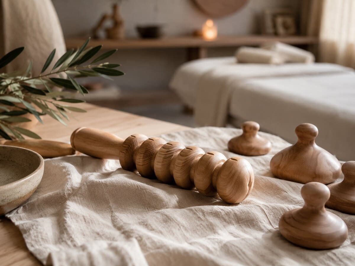 Outils en bois naturel utilisés en madérothérapie